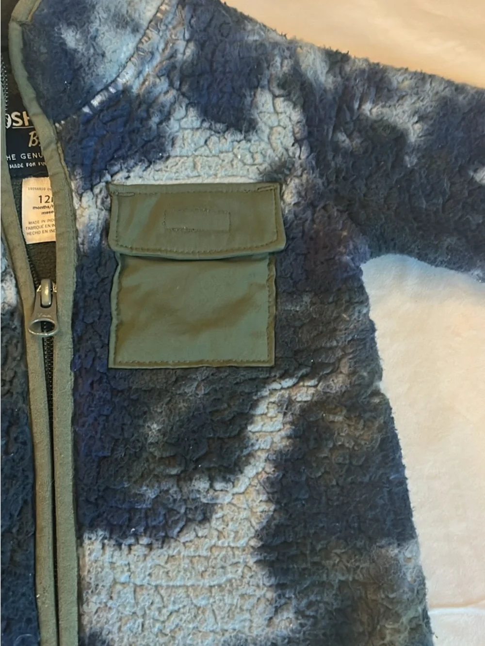 OshKosh B'gosh Navy and Light Blue Tie-Dye Sherpa Jacket with Olive Pocket